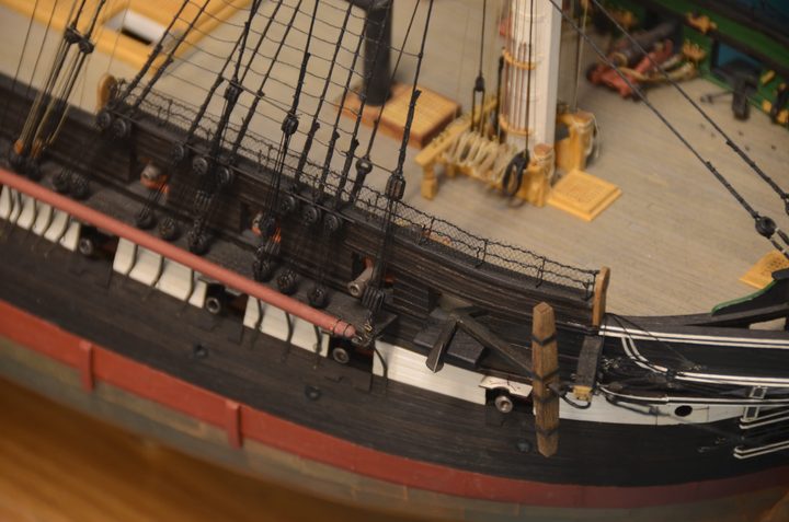 The anchor stowed at the bow